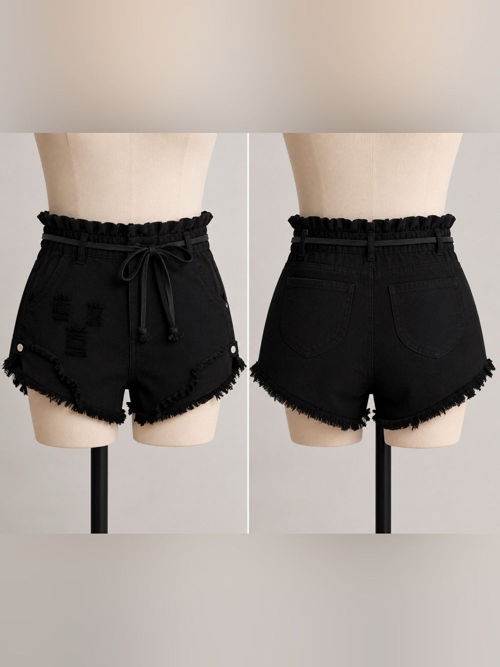 NWT Dance & Marvel Black Distressed RuffWaist Paperbag Shorts - Small